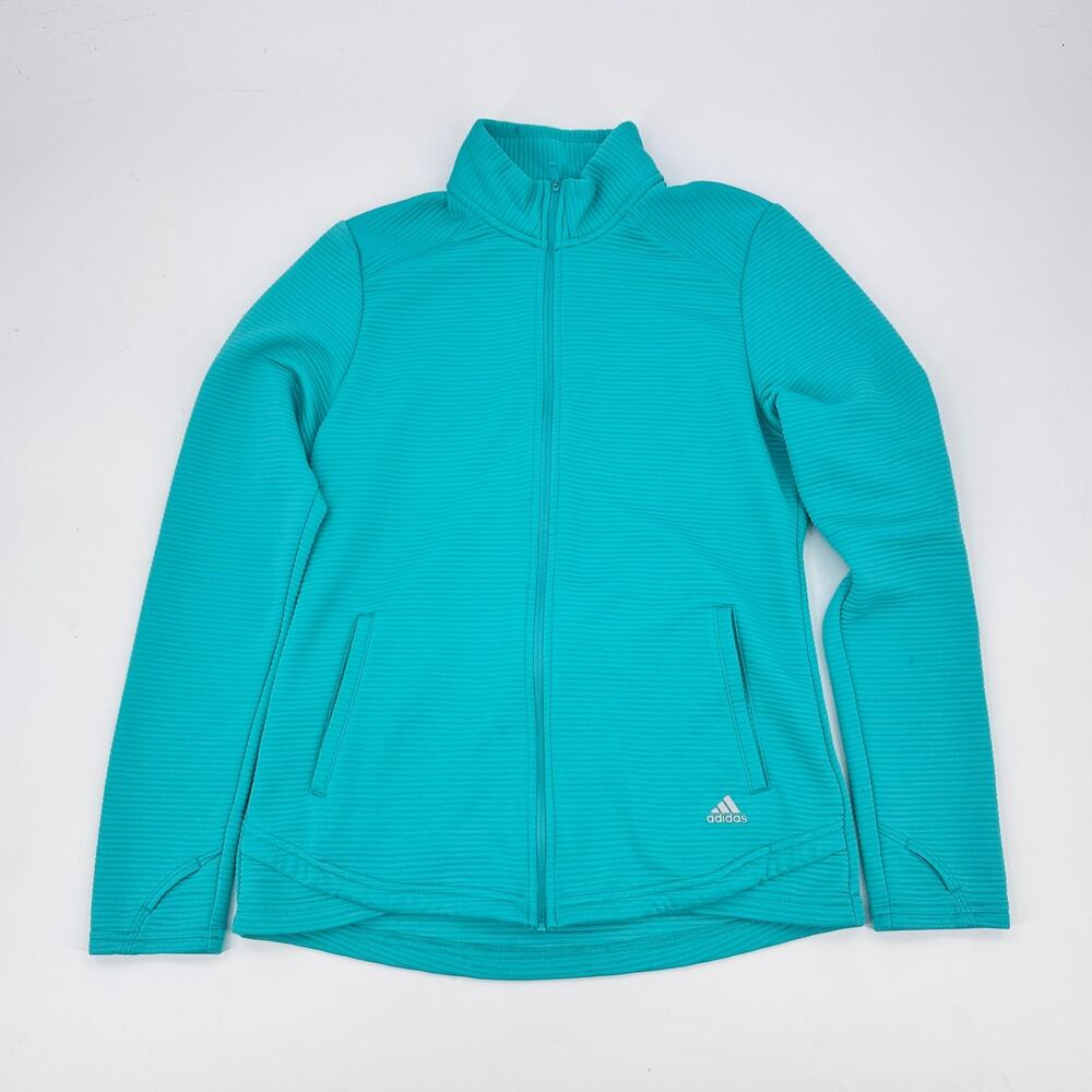 Adidas Golf Women's M Teal Ribbed Full Zip Jacket Thumbholes Athletic